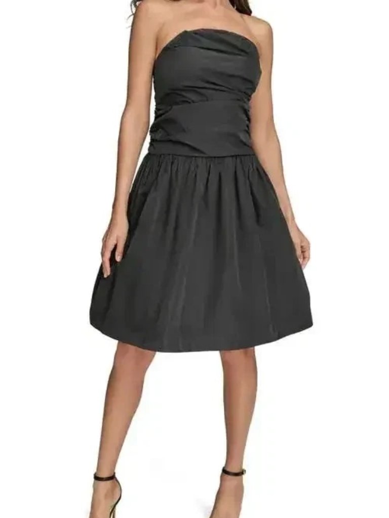 Xscape Black Strapless Mixed-Media Fit & Flare Mini Dress